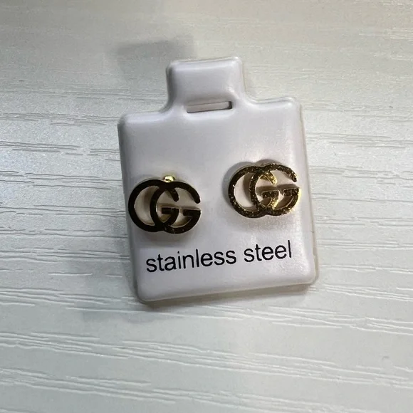 Gold GG Inspired Stainless Steel Earrings - Picture 2 of 4